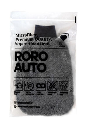 Roro Auto Olimpos Mikrofiber Oto Cam Bezi 50X70 Gri & Gri Araba Yıkama Eldiven Seti