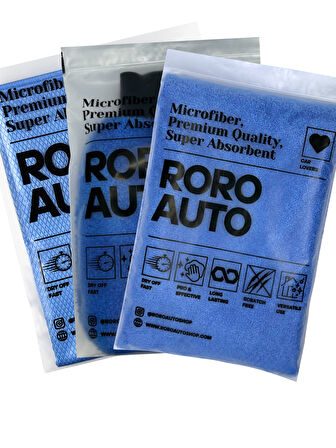 Roro Auto Alpler Mavi Mikrofiber Oto Temizlik Seti Araç Kurulama Havlusu Cam Bezi Yıkama Eldiveni