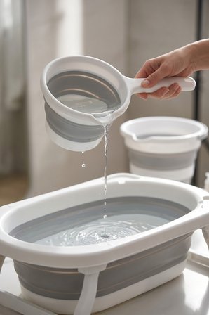 Katlanır Bebek Yıkama Seti 30 lt Küvet 12 lt Kova 1 lt Maşrapa Taşınabilir Bebek Banyo Küveti Gri