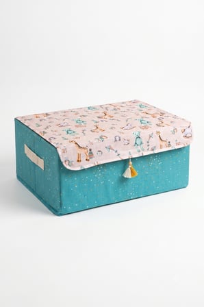 Bebek Kapaklı Saklama Kutusu Kulplu Oyuncak ve Kıyafet Düzenleyici Çocuk Odası 50x38x19 cm Mavi