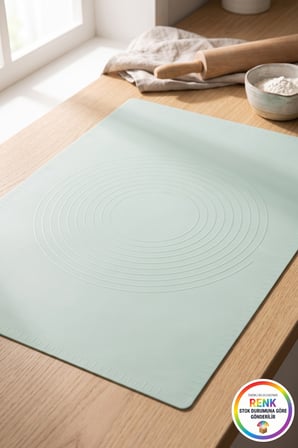 Ölçü Cetvelli Silikon Hamur Açma Matı Kaymaz Yapışmaz Pasta Kurabiye Matı 64x45 cm Çok Renkli