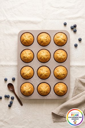 Silikon Muffin Kalıbı 12 Gözlü Kek Cupcake Kalıbı Zahmetsiz Ayrılan Fırın Kalıbı 30,5 cm Çok Renkli