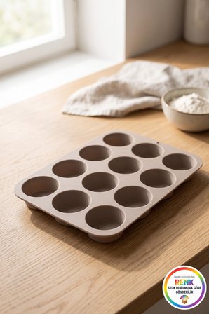 Silikon Muffin Kalıbı 12 Gözlü Kek Cupcake Kalıbı Zahmetsiz Ayrılan Fırın Kalıbı 30,5 cm Çok Renkli
