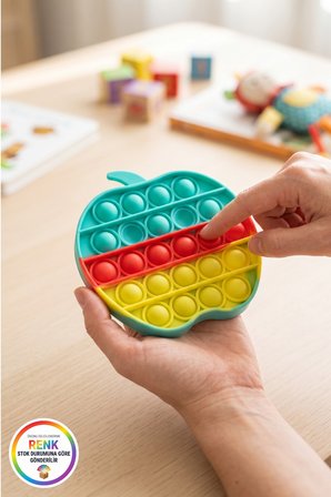Elma Pop It Çocuk Fidget Kabartmalı Silikon Duyusal Gelişim Stres Oyuncağı 12x11,5 Cm Çok Renkli