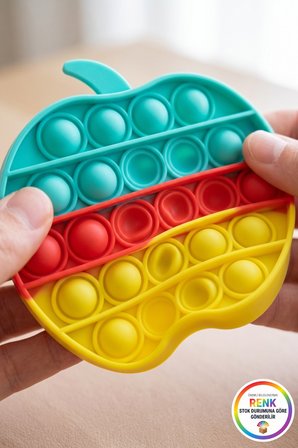 Elma Pop It Çocuk Fidget Kabartmalı Silikon Duyusal Gelişim Stres Oyuncağı 12x11,5 Cm Çok Renkli