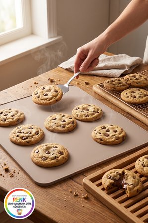 Silikon Pişirme Matı Büyük Boy Fırın Tepsisi Kaymaz Pişirme Kağıdı Alternatifi 42x32 cm Çok Renkli