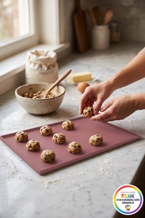 Silikon Fırın Matı Kenarlı Kurabiye Pişirme Tepsisi Kaymaz Pişirme Kağıdı Alternatifi 36x25 cm Çok Renkli