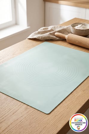 Silikon Hamur Açma Matı Ölçü Çizgili Yoğurma Matı Kaymaz Platinum Silikon 50x40 cm Çok Renkli
