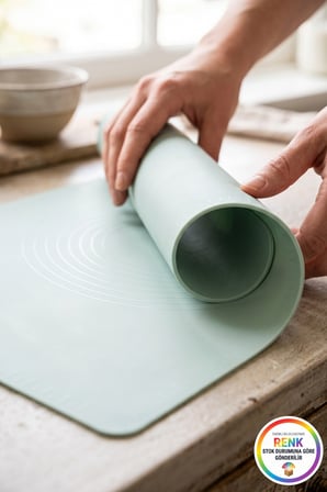 Silikon Hamur Açma Matı Ölçü Çizgili Yoğurma Matı Kaymaz Platinum Silikon 50x40 cm Çok Renkli