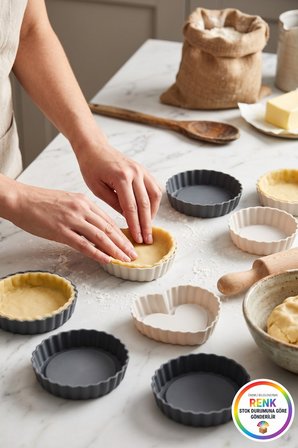 Silikon Mini Tart Kalıbı 6'lı Set Kalp Yuvarlak Tartolet Kalıbı Platinum Silikon 12 cm Çok Renkli