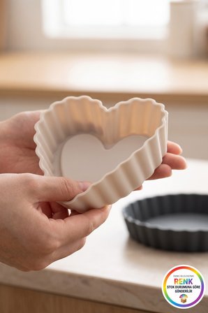 Silikon Mini Tart Kalıbı 6'lı Set Kalp Yuvarlak Tartolet Kalıbı Platinum Silikon 12 cm Çok Renkli