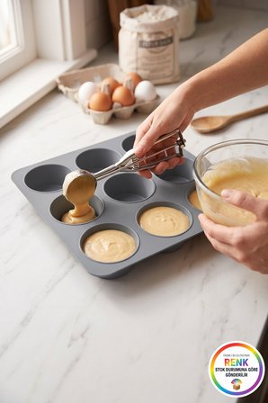Silikon Muffin Kalıbı 9 Gözlü Kek Cupcake Kalıbı Platinum Fırın Kalıbı 25 cm Çok Renkli