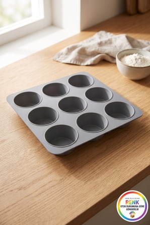 Silikon Muffin Kalıbı 9 Gözlü Kek Cupcake Kalıbı Platinum Fırın Kalıbı 25 cm Çok Renkli