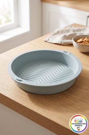 Silikon Cheesecake Kalıbı Kulplu Dalgalı Yuvarlak Pasta Kek Kalıbı Platinum Silikon 28 cm Çok Renkli
