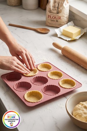 Silikon Tartolet Kalıbı Kolay Çıkan Esnek Platinum Silikon 9 Gözlü Mini Tart Kek Kalıbı 25 cm Çok Renkli