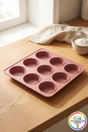 Silikon Tartolet Kalıbı Kolay Çıkan Esnek Platinum Silikon 9 Gözlü Mini Tart Kek Kalıbı 25 cm Çok Renkli