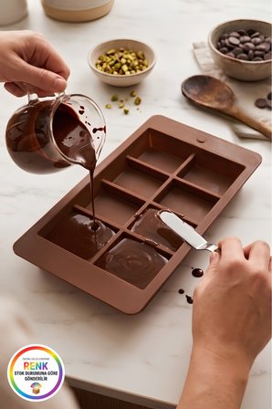 Silikon Dubai Çikolata Kalıbı Dubai Çikolatası Bar Kalıbı Yapışmaz Kolay Çıkan 8 Bölmeli 16 cm Çok Renkli
