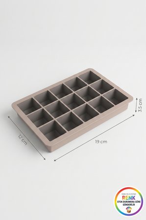 Kare Buzluk Silikon 15'li Kolay Çıkan Buz Kalıbı Küp Buzluk Dondurucu Buz Kabı 19x12x3,5 cm Çok Renkli