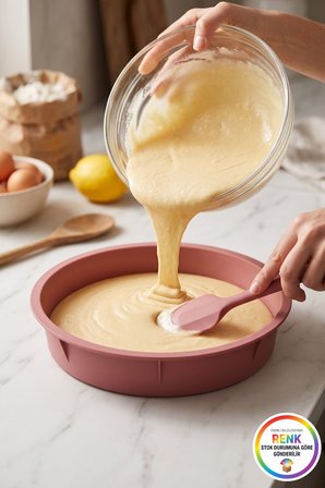 Yuvarlak Silikon Kek Kalıbı Yapışmaz Kolay Çıkan Pasta Turta Kek Borcamı Fırın Kalıbı 26 cm Çok Renkli