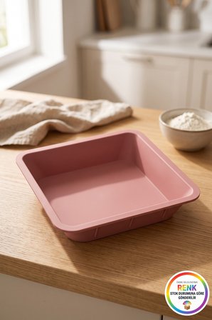Kare Silikon Kek Brownie Kalıbı Yapışmaz Kolay Çıkan Fırın Borcamı Pasta Kabı 25x25x5 cm Çok Renkli