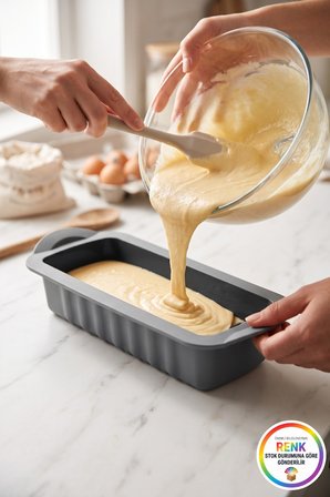 Silikon Baton Kek Kalıbı Kulplu Yapışmaz Kolay Çıkan Ekmek Kek Pasta Kalıbı 28x11x6 cm Çok Renkli