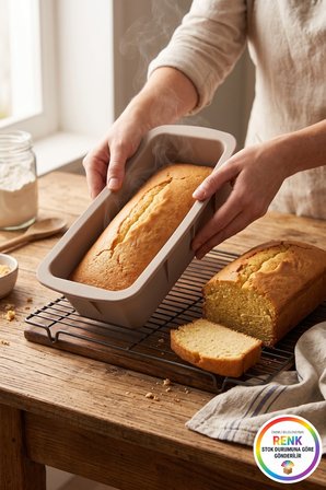 Silikon Baton Kek Kalıbı Dikdörtgen Yapışmaz Kolay Çıkan Ekmek Kek Pasta Kalıbı 27x14x7 cm Çok Renkli