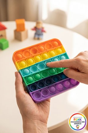 Pop It Duyusal Zeka Oyuncağı Kare Kabarcık Patlatma Stres Rahatlatıcı Fidget Oyuncak 12x12 cm Çok Renkli