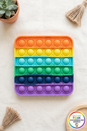 Pop It Duyusal Zeka Oyuncağı Kare Kabarcık Patlatma Stres Rahatlatıcı Fidget Oyuncak 12x12 cm Çok Renkli