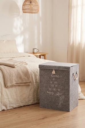 Gri Keçe Kapaklı Çamaşır Sepeti Halat Kulplu Geniş Hacimli Eşya Saklama Kutusu 55x41x30 Gri