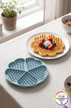 Kalp Desenli Silikon Waffle Kalıbı 5 Bölmeli Yapışmaz Kolay Çıkan Esnek Fırına Uygun 18 cm Çok Renkli