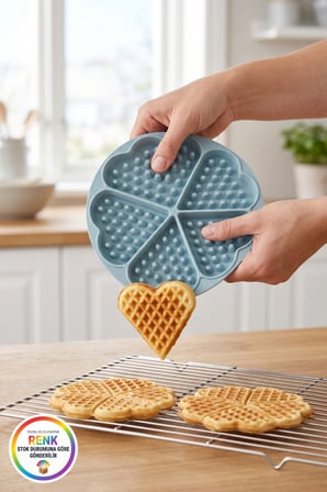 Kalp Desenli Silikon Waffle Kalıbı 5 Bölmeli Yapışmaz Kolay Çıkan Esnek Fırına Uygun 18 cm Çok Renkli
