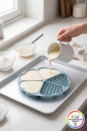 Kalp Desenli Silikon Waffle Kalıbı 5 Bölmeli Yapışmaz Kolay Çıkan Esnek Fırına Uygun 18 cm Çok Renkli