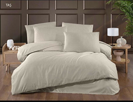 Merya Çift Kişilik Pamuk Saten Nevresim Taş