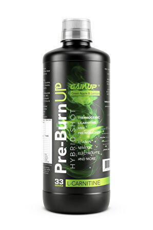 Gainup Pre-BurnUp Hybrid Shot 1000ML Pre-workout ve Thermo L-Carnitine Yeşil Elma & Limon
