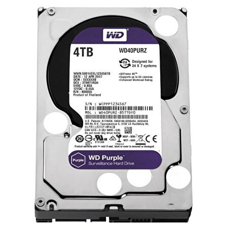 WD Purple WD40PURZ 3.5 inç 4 TB 5400 RPM Sata 3.0 Harddisk 