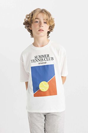 DeFacto Erkek Çocuk Oversize Fit Bisiklet Yaka Baskılı Kısa Kollu Tişört C4901A824HSER105