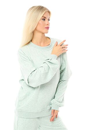 defy's Kadın Oversize Sweat Kol Detaylı Yeşil Melanj