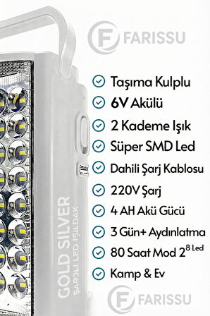 Gold Silver GS-2400 Şarjlı 24 LED Işıldak & Powerbank - 80 Saat Aydınlatma (Telefon Şarj Eder)