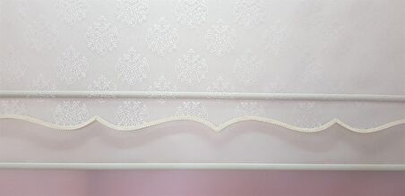 Çift Mekanizmalı Kirli Beyaz Damask Tül Perde ve Ekru Stor Perde STB45252-V01