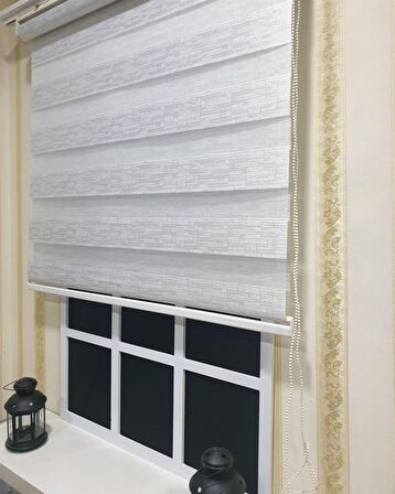 Simli Jakar Taş Desen Stor Zebra Gri Gümüş Sim Etek Dilimli  STB 12001