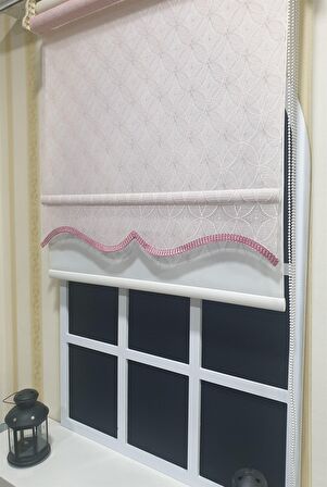 Çift Mekanizmalı Pembe Tül Perde ve Ekru Stor Perde STB2015-V15