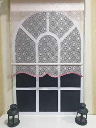 Çift Mekanizmalı Pembe Tül Perde ve Ekru Stor Perde STB2015-V15