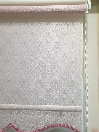 Çift Mekanizmalı Pembe Tül Perde ve Ekru Stor Perde STB2015-V15