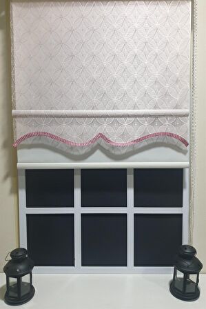 Çift Mekanizmalı Pembe Tül Perde ve Ekru Stor Perde STB2015-V15