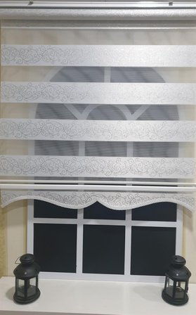 Zebra Stor Perde Sarmaşık Desen Gümüş Simli  Etek Dilimli STB9300 V 01