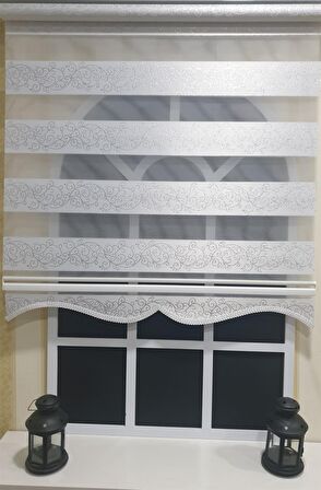Zebra Stor Perde Sarmaşık Desen Gümüş Simli  Etek Dilimli STB9300 V 01