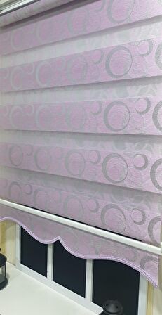 Zebra Stor Perde Halka Desen Lila Gümüş Simli Etek Dilimli STB901