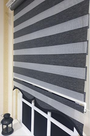 Zebra Stor Perde Organze Siyah Kırçıl Etek Dilimli STB904