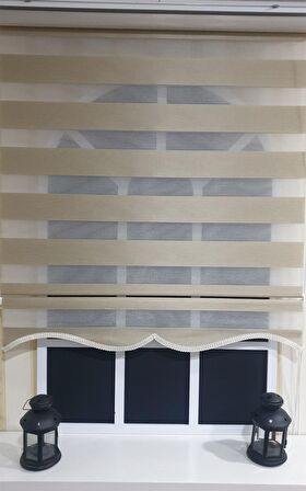 Zebra Stor Perde Organze Bej Etek Dilimli STB905