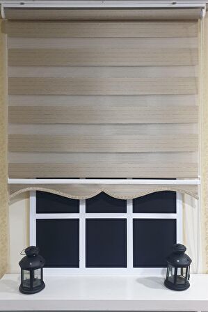 Zebra Stor Perde Organze Koyu Bej Gümüş Simli Etek Dilimli STB910